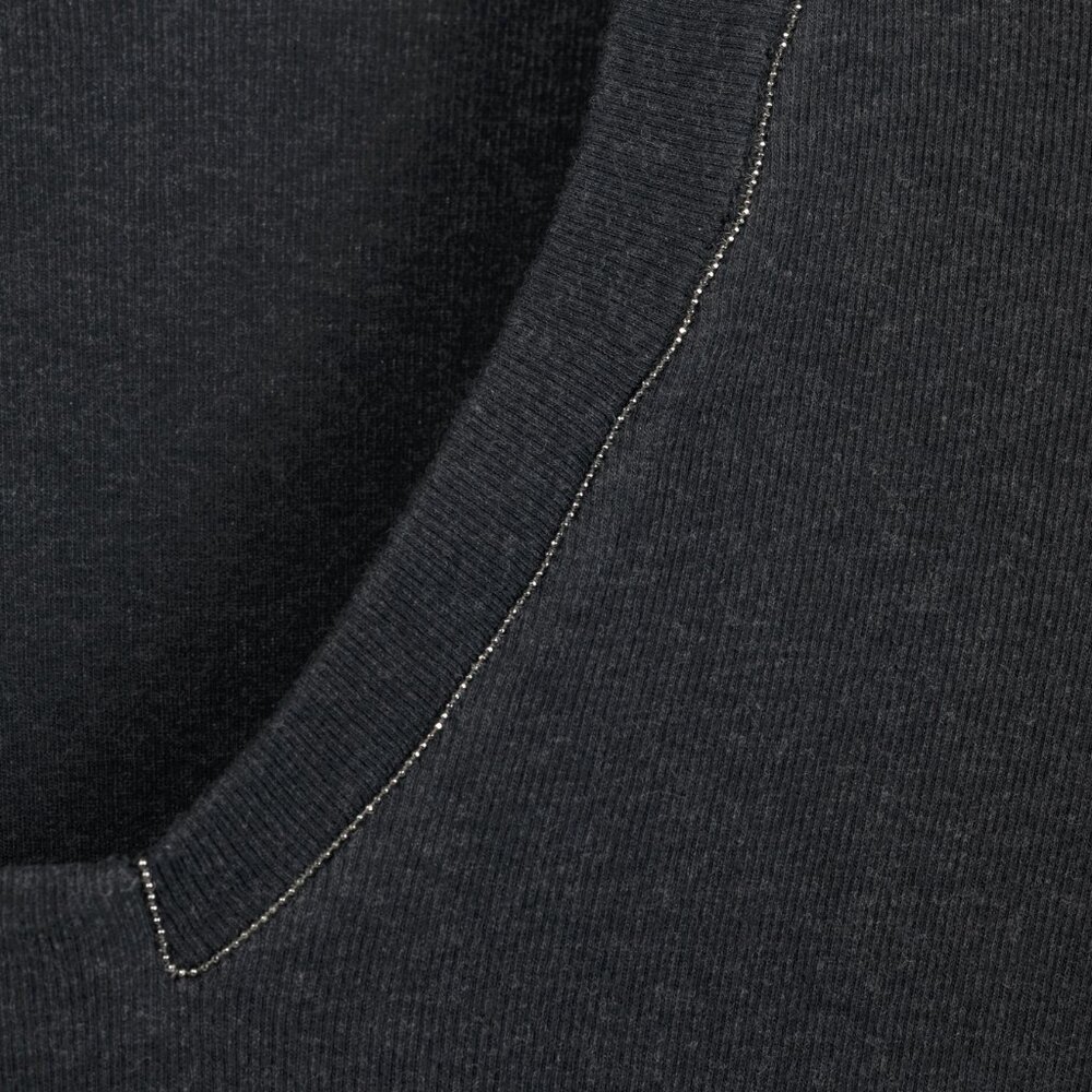 Brunello Cucinelli Grey Cotton-Knit Monili-Bead Pullover - Picture 5 of 10